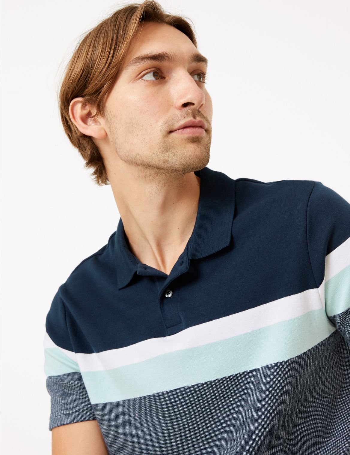 Pure Cotton Striped Knitted Polo Shirt green