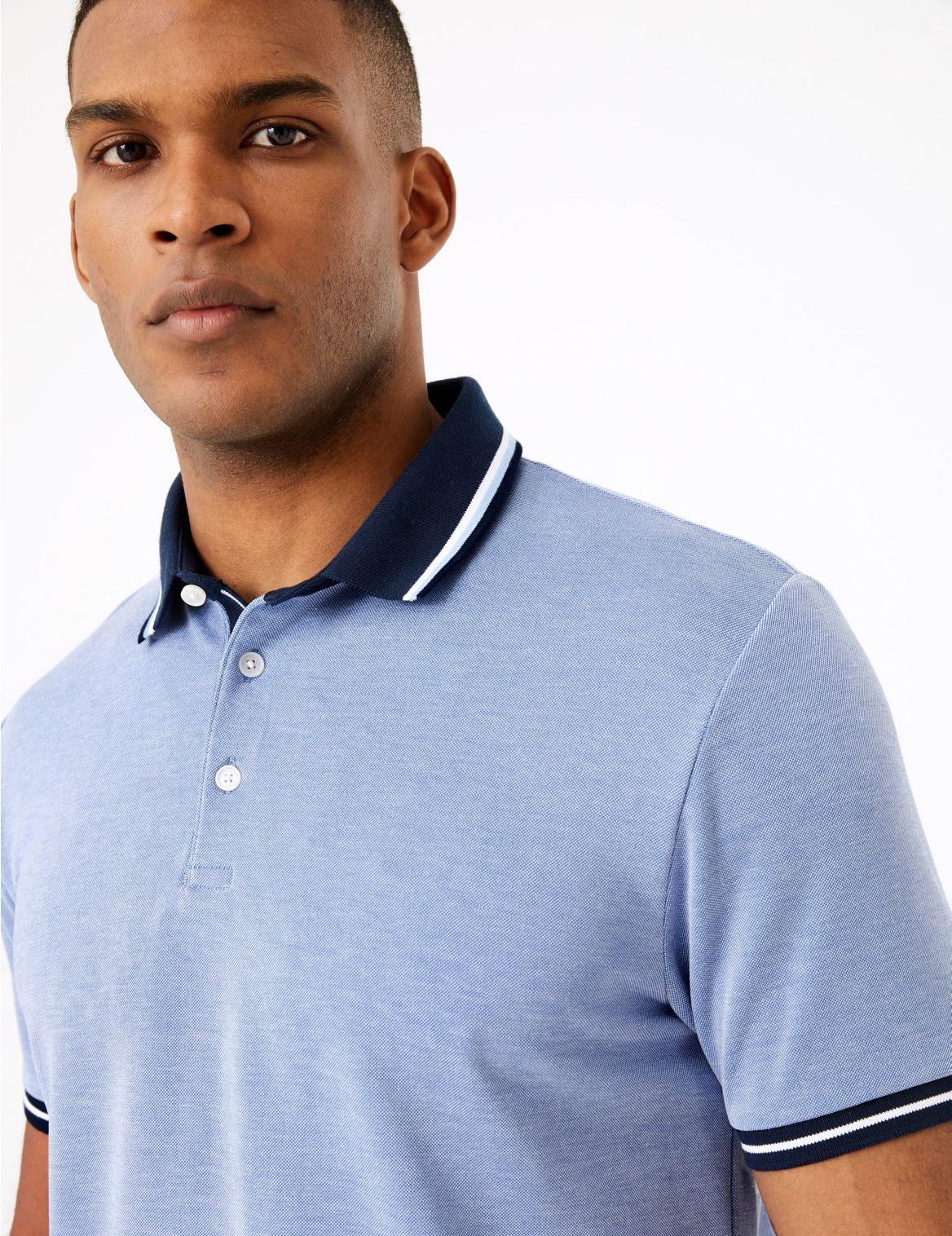 Textured Tipped Polo Shirt blue