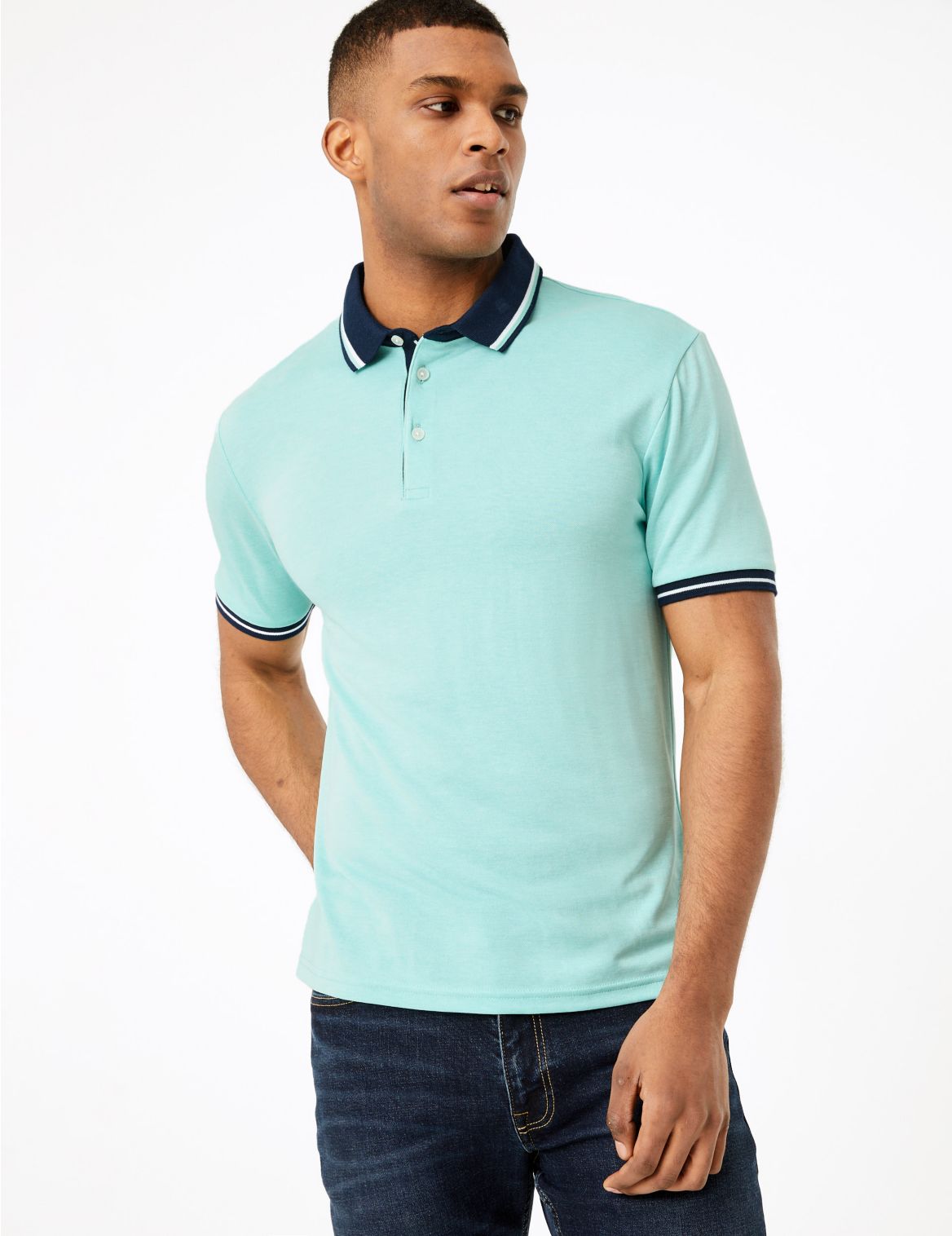 Textured Tipped Polo Shirt green