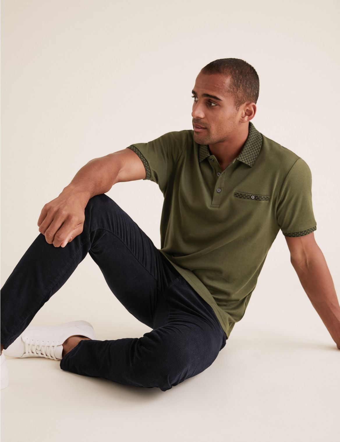 Pure Cotton Jacquard Collar Polo Shirt green