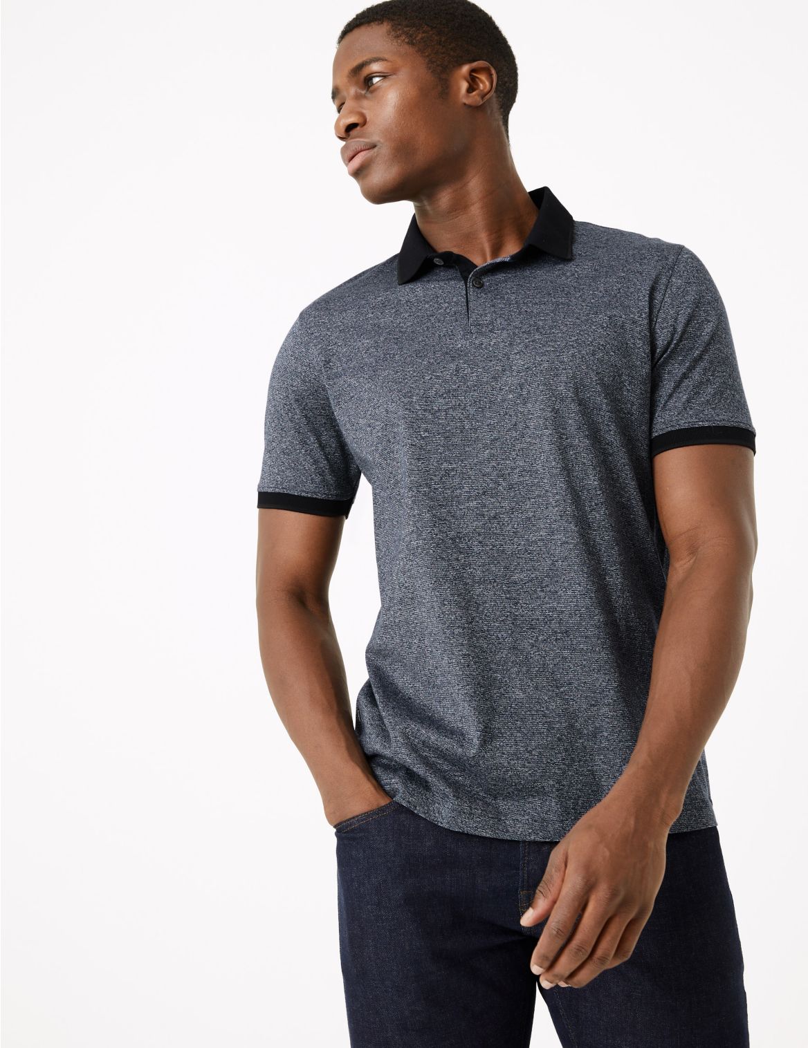 Premium Cotton Textured Polo Shirt navy