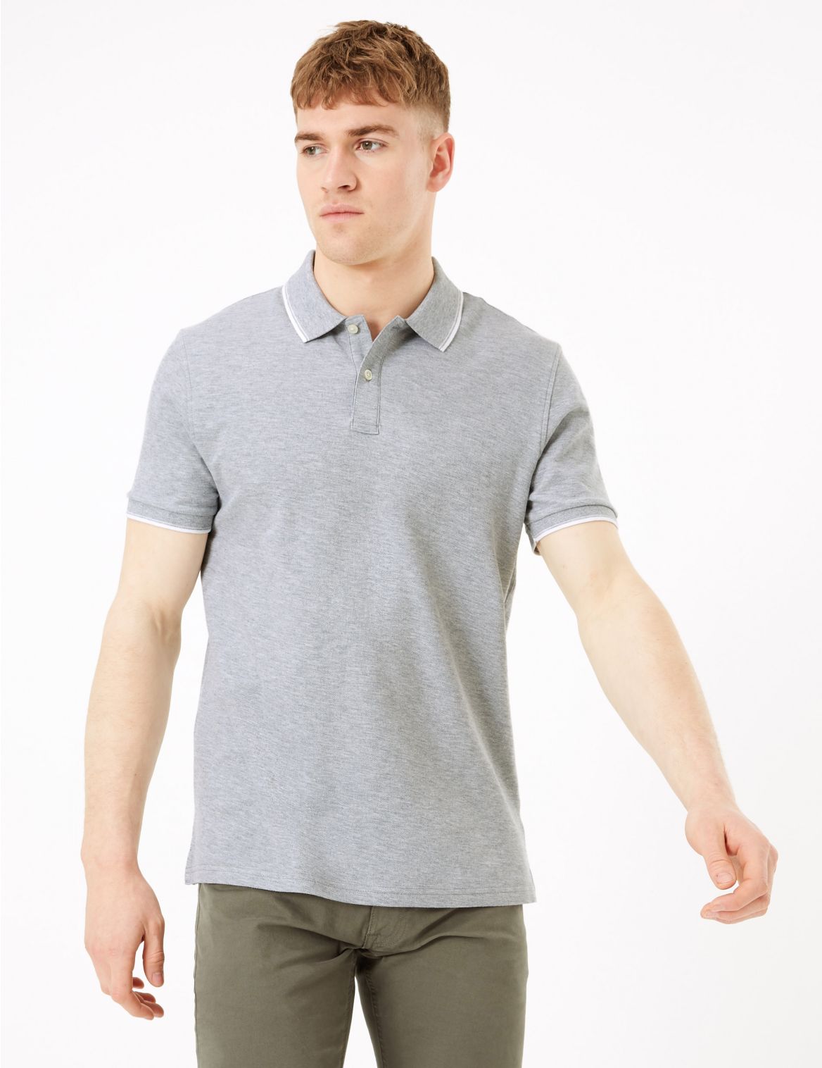Pure Cotton Textured Polo Shirt grey