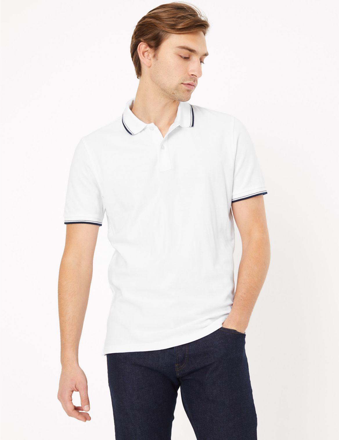 Pure Cotton Textured Polo Shirt white