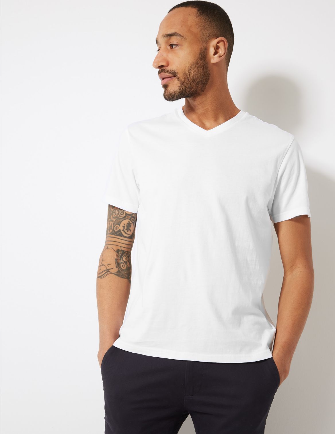 Pure Cotton V-Neck T-Shirt white