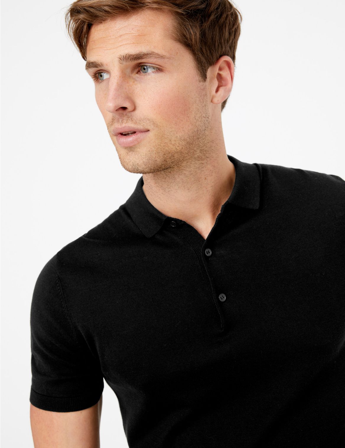 Silk Cotton Blend Knitted Polo Shirt black