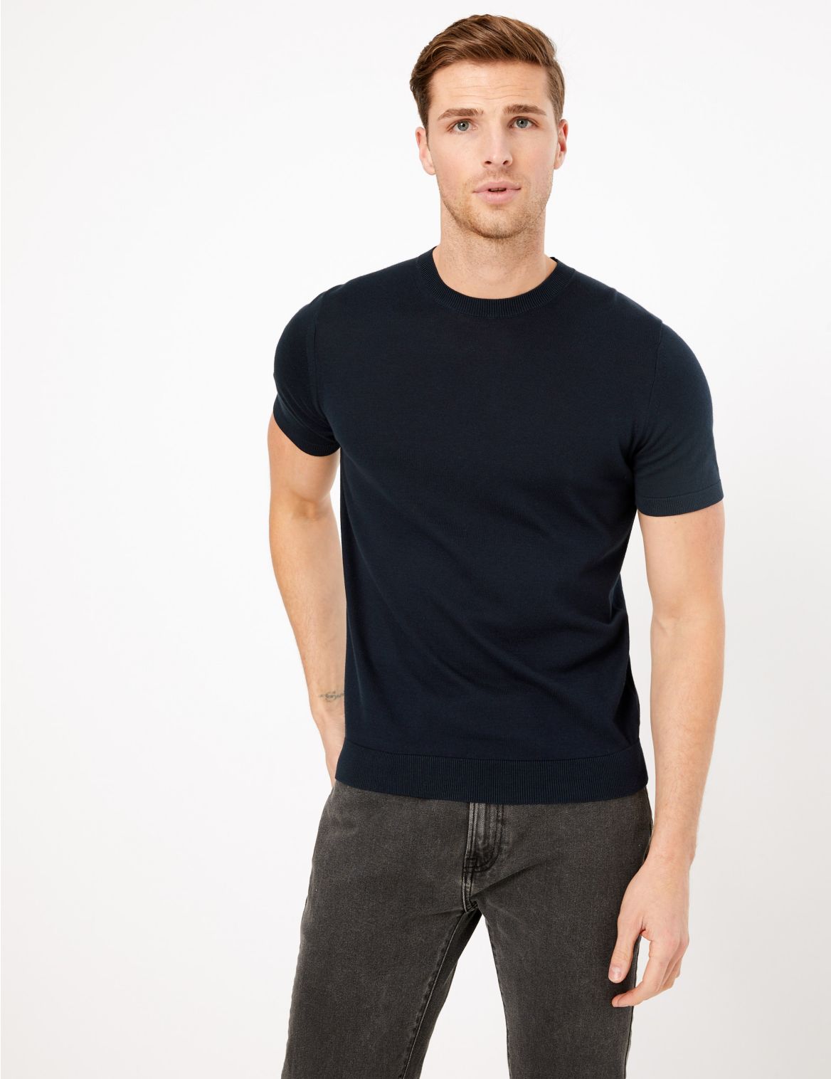 Cotton Knitted T-Shirt navy