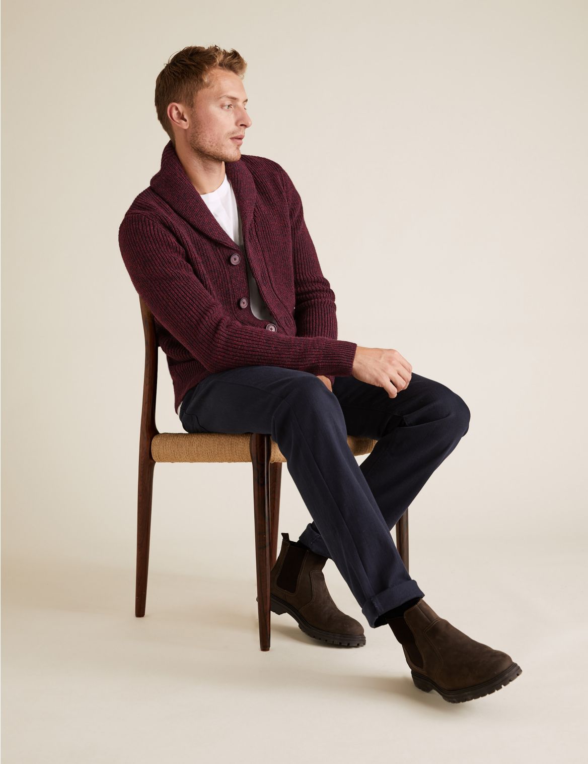 Chunky Shawl Neck Cardigan with Wool red
