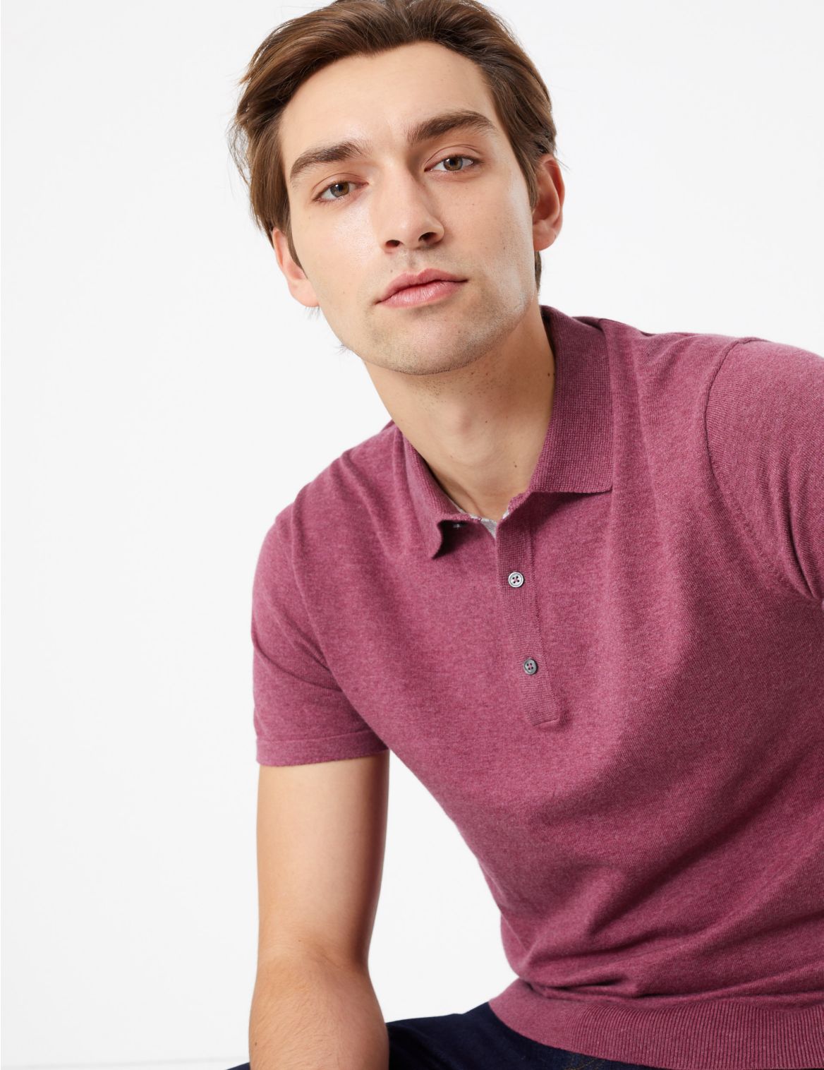 Cotton Knitted Polo Shirt pink