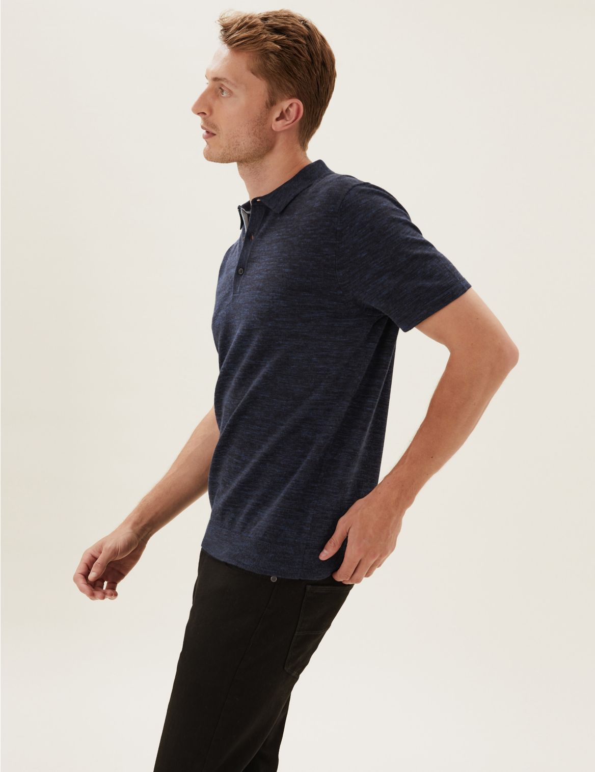 Cotton Knitted Polo Shirt navy