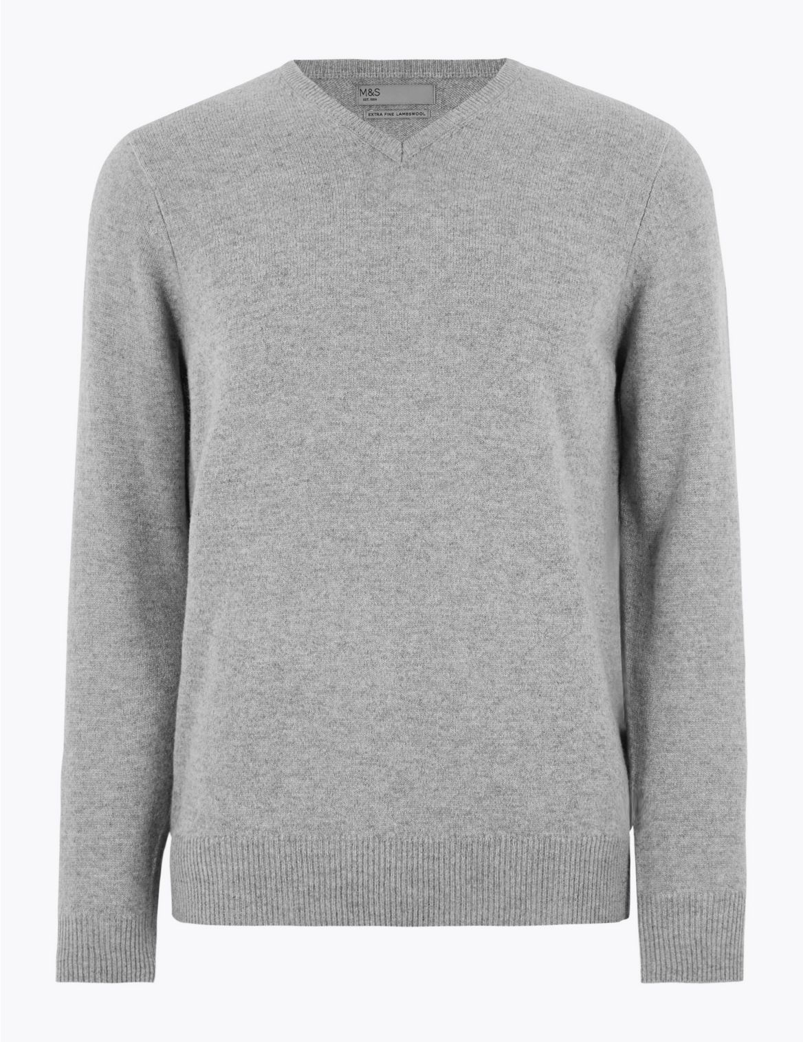 Pure Extra Fine Lambswool V-Neck Jumper grey