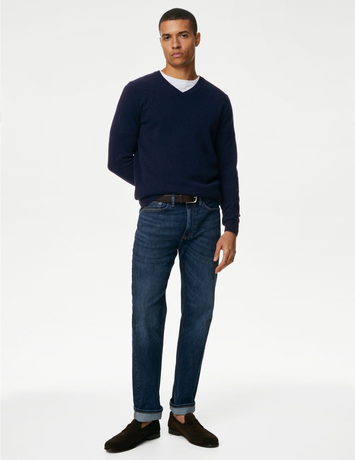 Pure Extra Fine Lambswool V-Neck Jumper navy