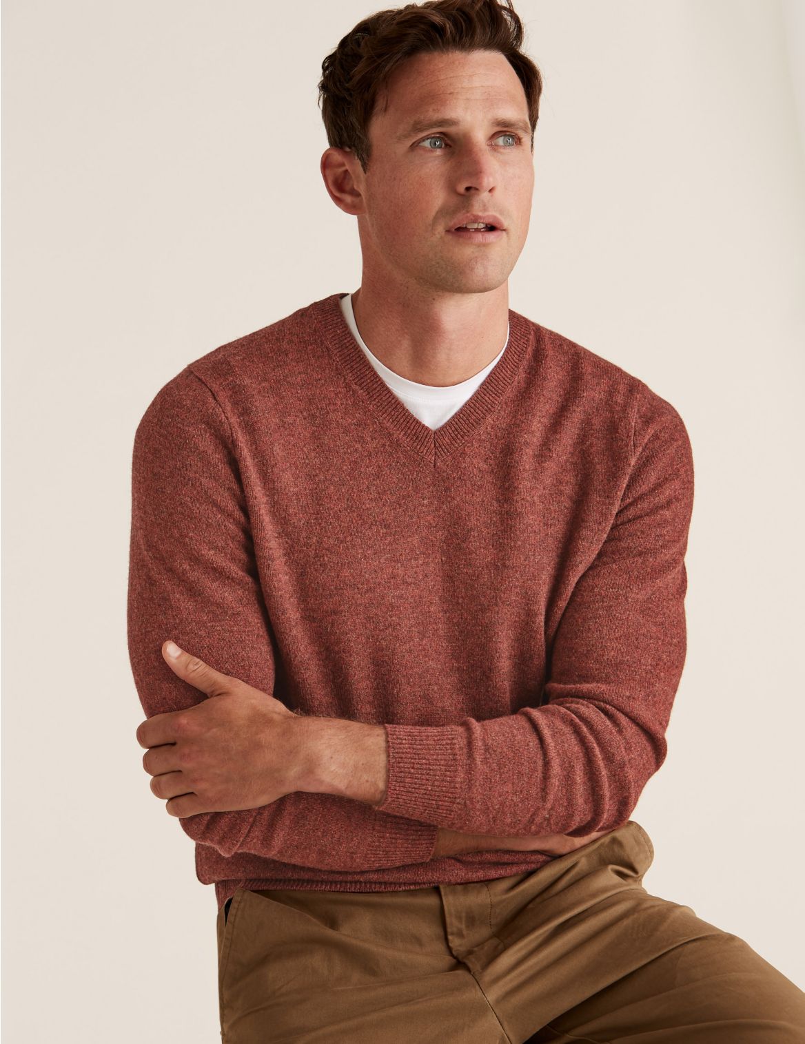Pure Extra Fine Lambswool V-Neck Jumper brown