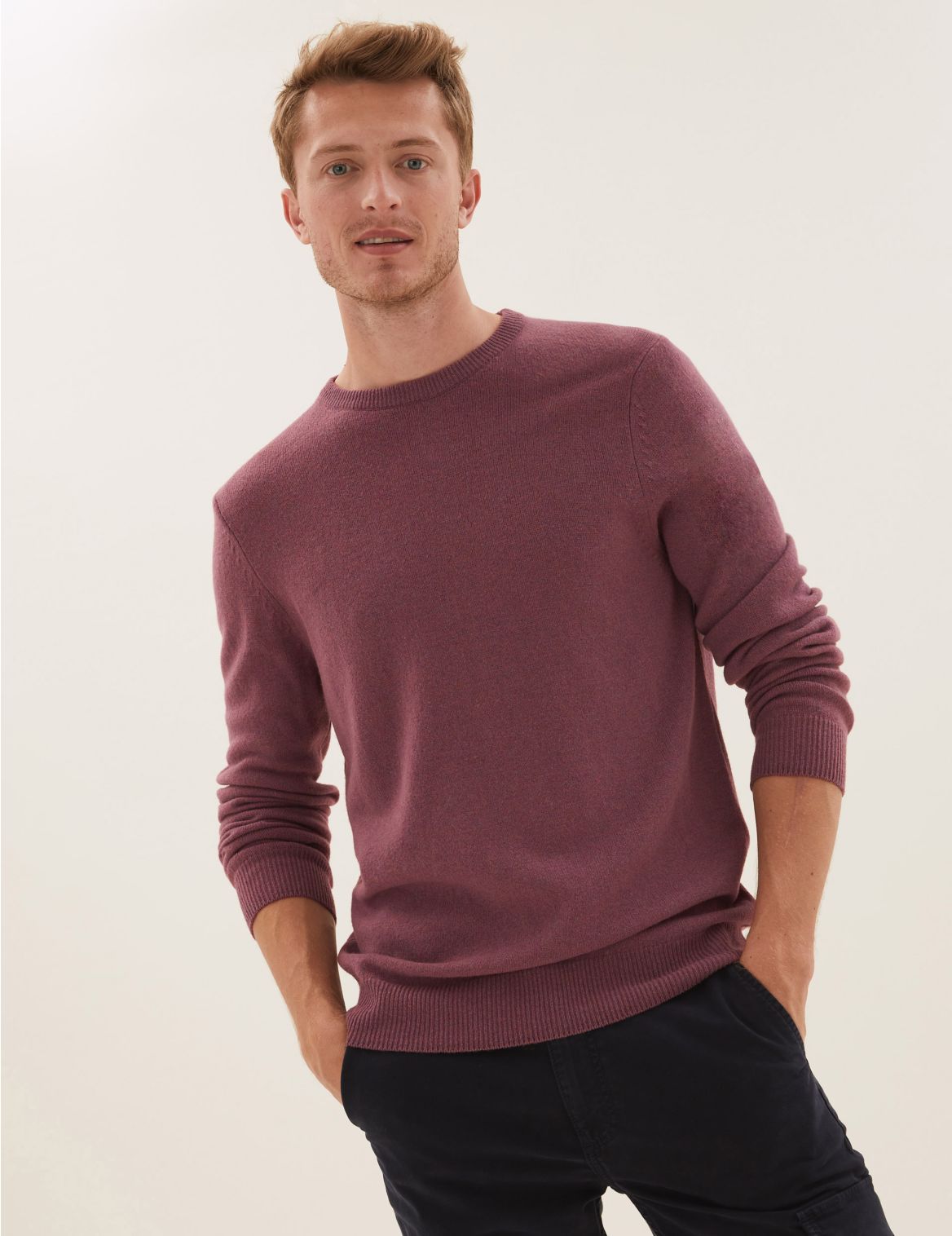 Pure Extra Fine Lambswool Crew Neck Jumper pink