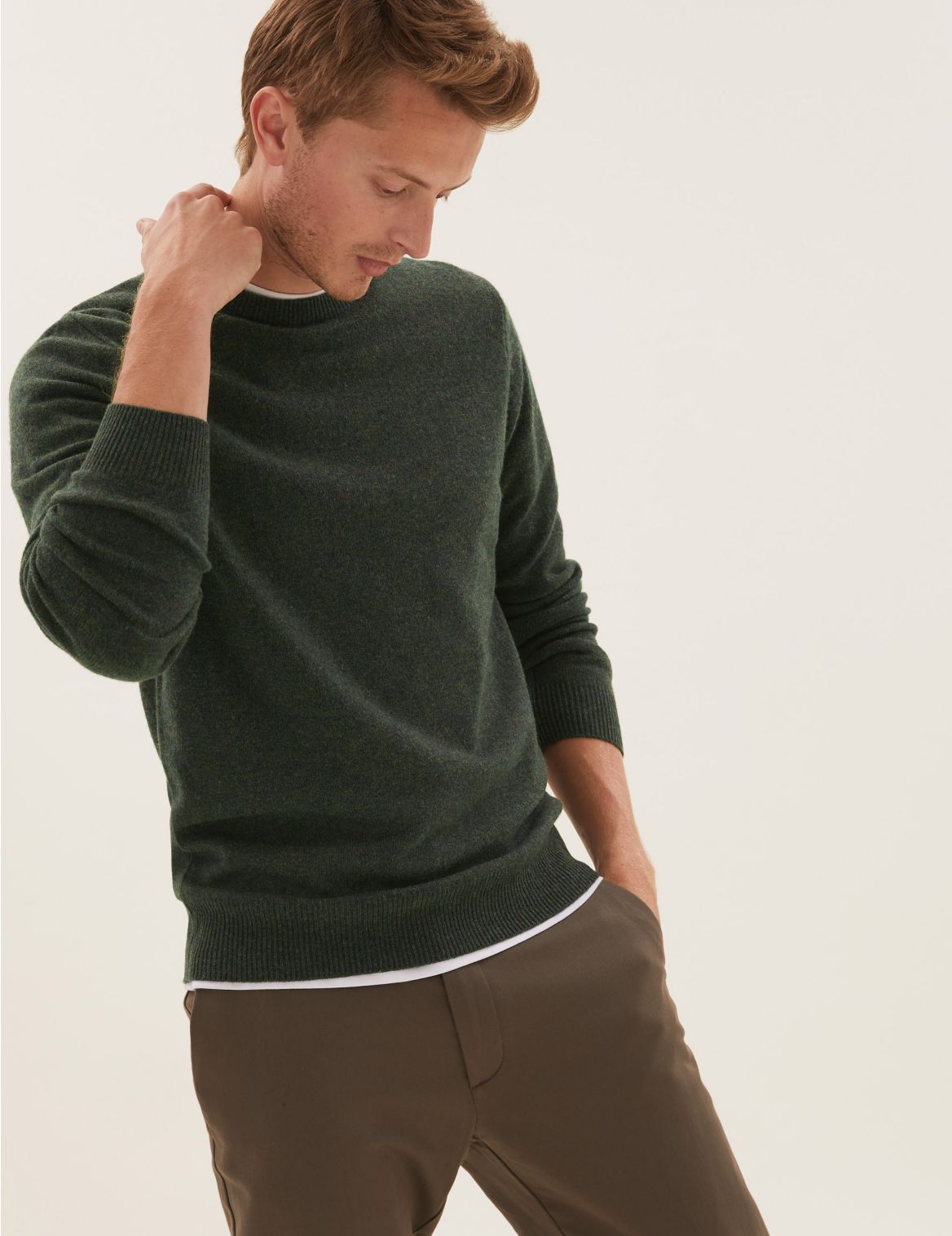 Pure Extra Fine Lambswool Crew Neck Jumper green