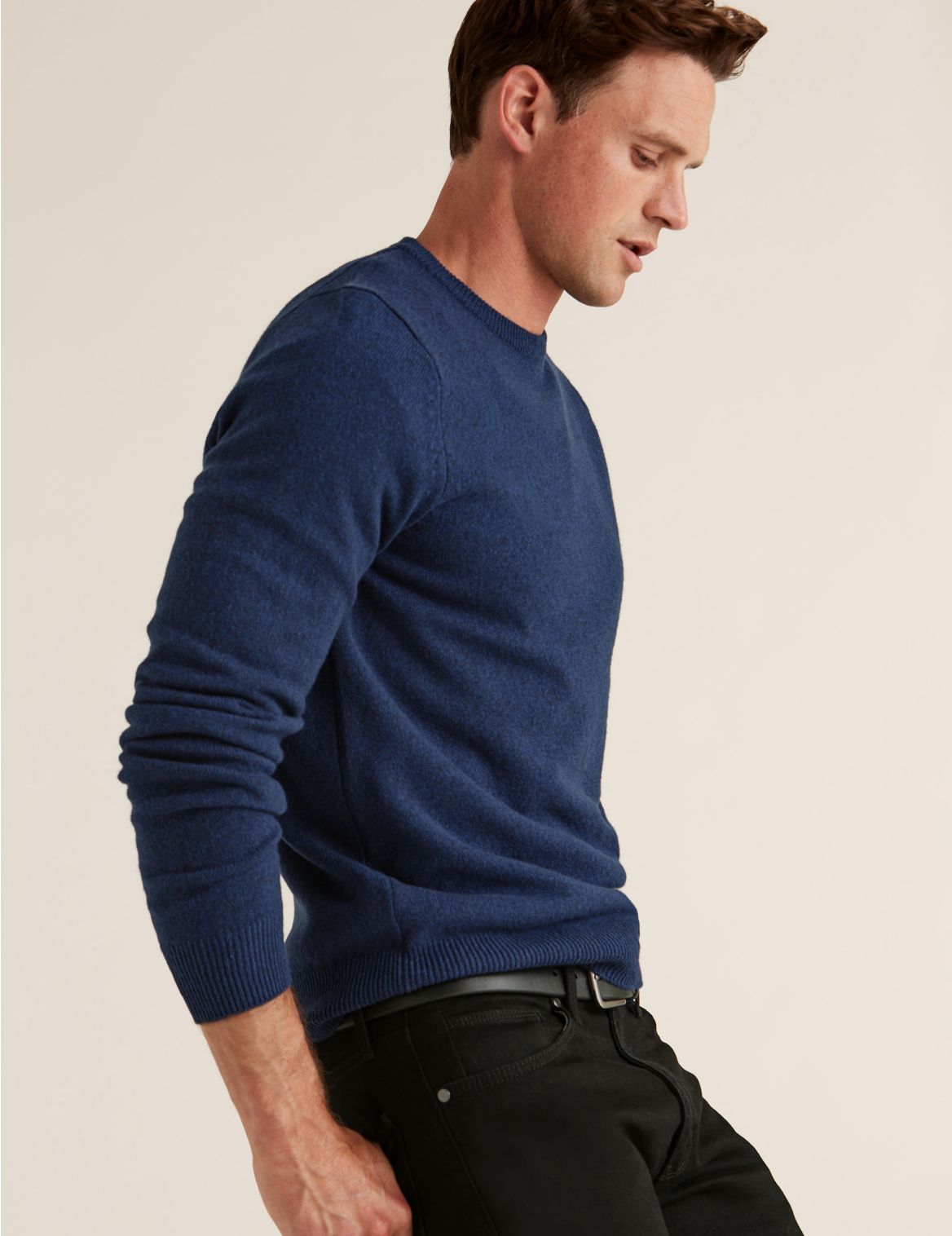 Pure Extra Fine Lambswool Crew Neck Jumper blue