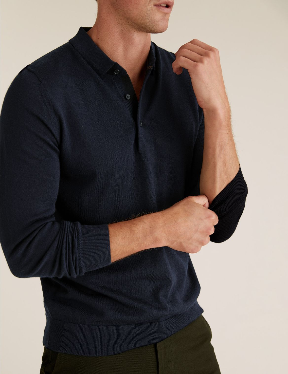 Pure Extra Fine Merino Knitted Polo Shirt navy