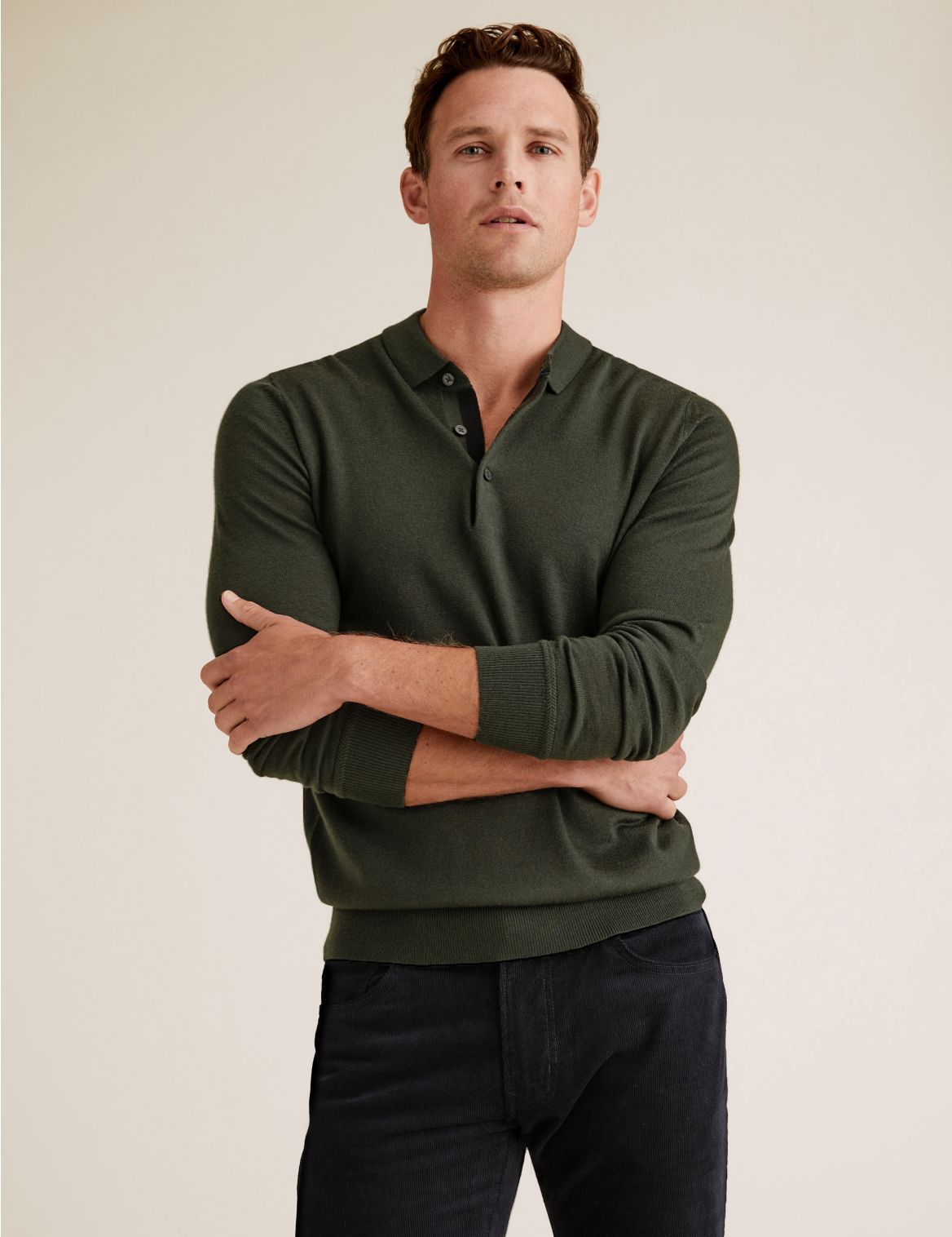 Pure Extra Fine Merino Knitted Polo Shirt green