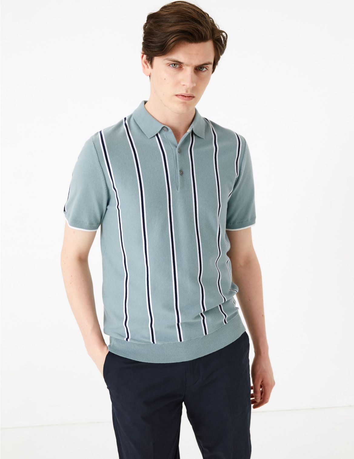Cotton Striped Knitted Polo Shirt green