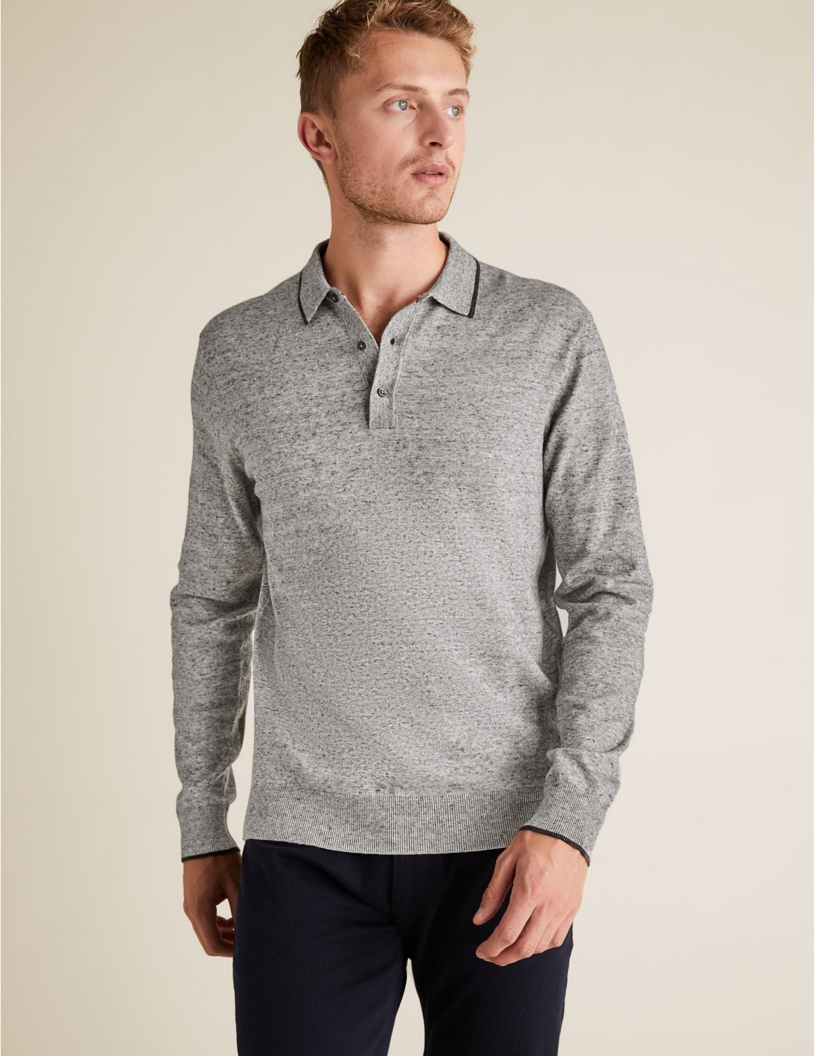 Cotton Knitted Polo Shirt grey