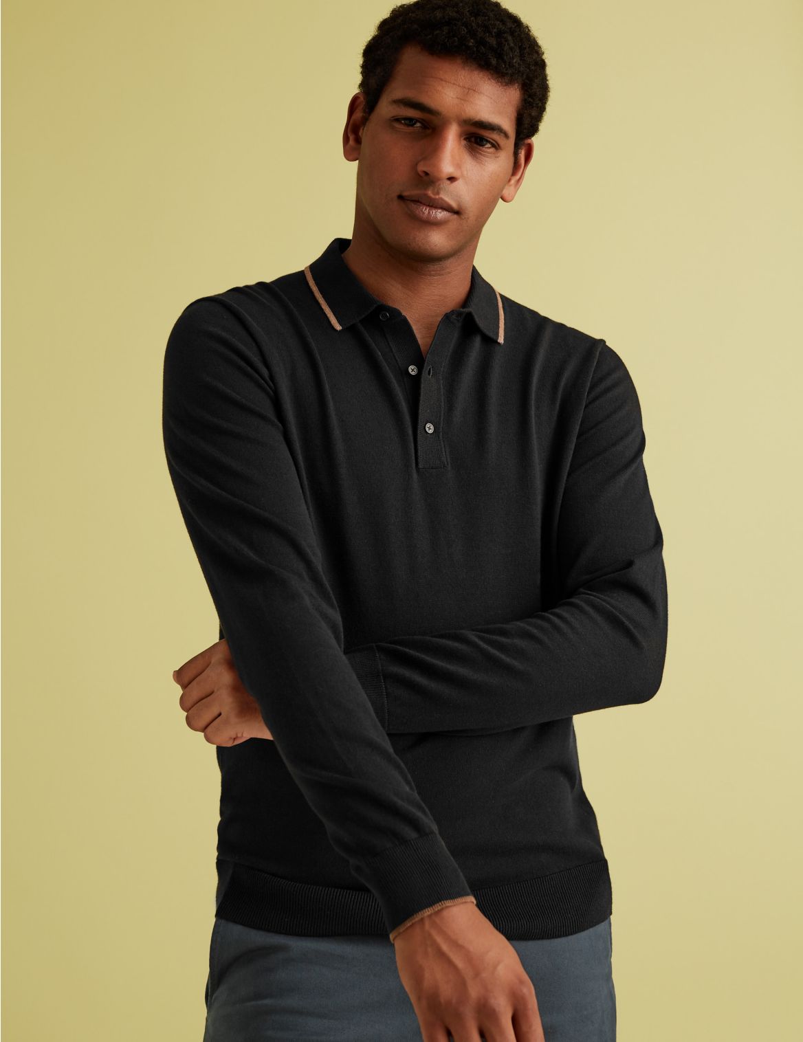 Cotton Knitted Polo Shirt black
