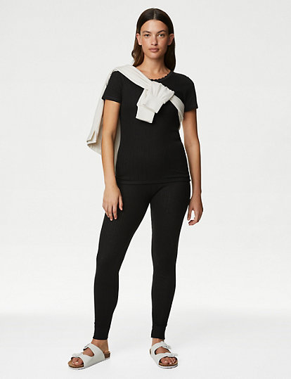 m&s collection thermal pointelle leggings - 26 - black mix, black mix