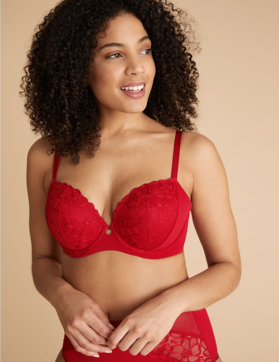 Embrace Embroidered Underwired Balcony Bra A-E red