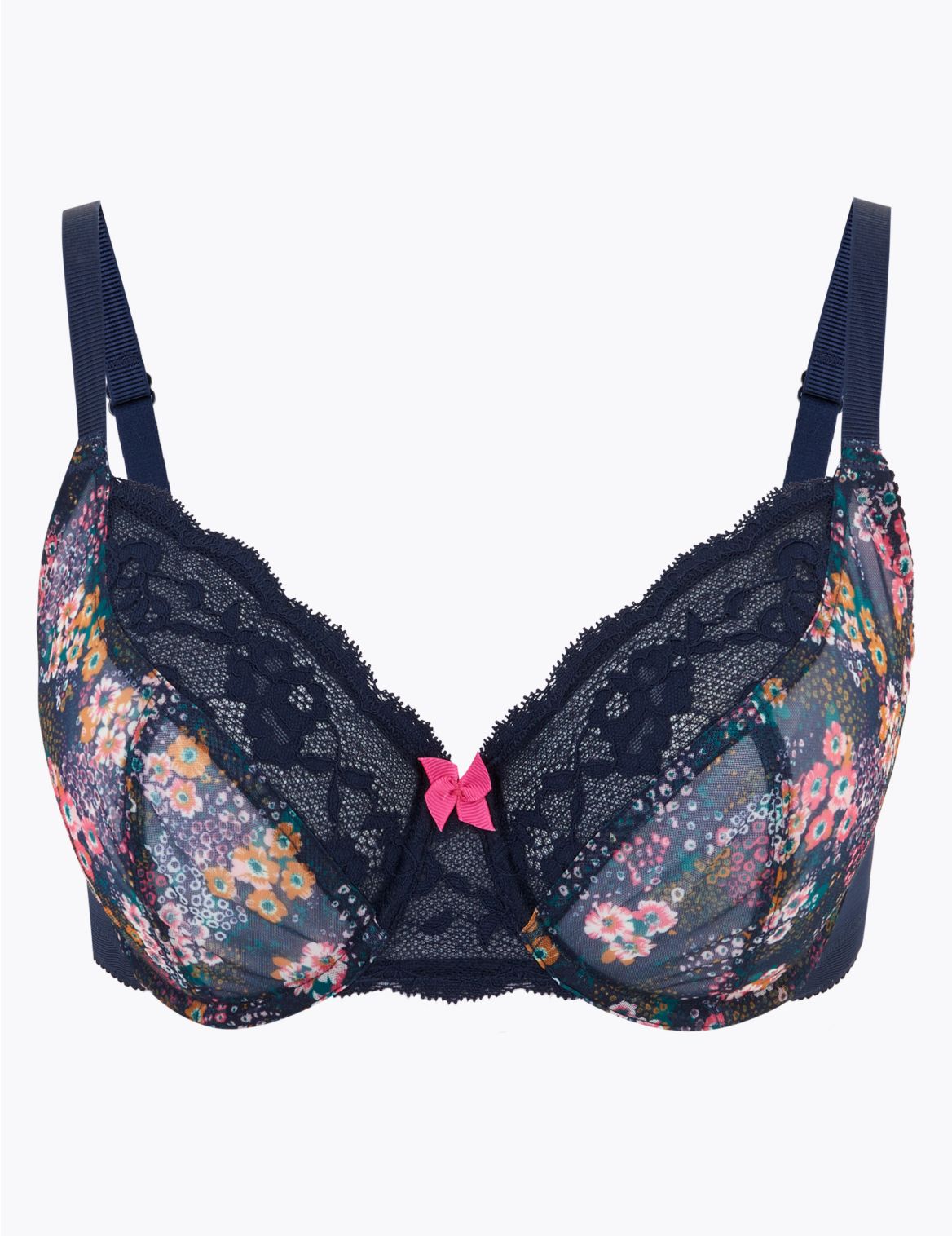 Lace Trim Underwired Full Cup Bra A-E navy