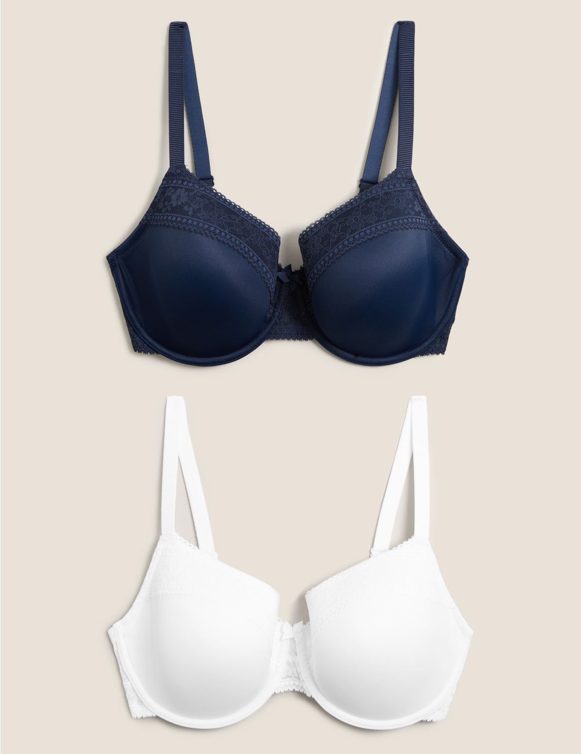2pk Lace Trim Padded Full Cup Bras F- H navy