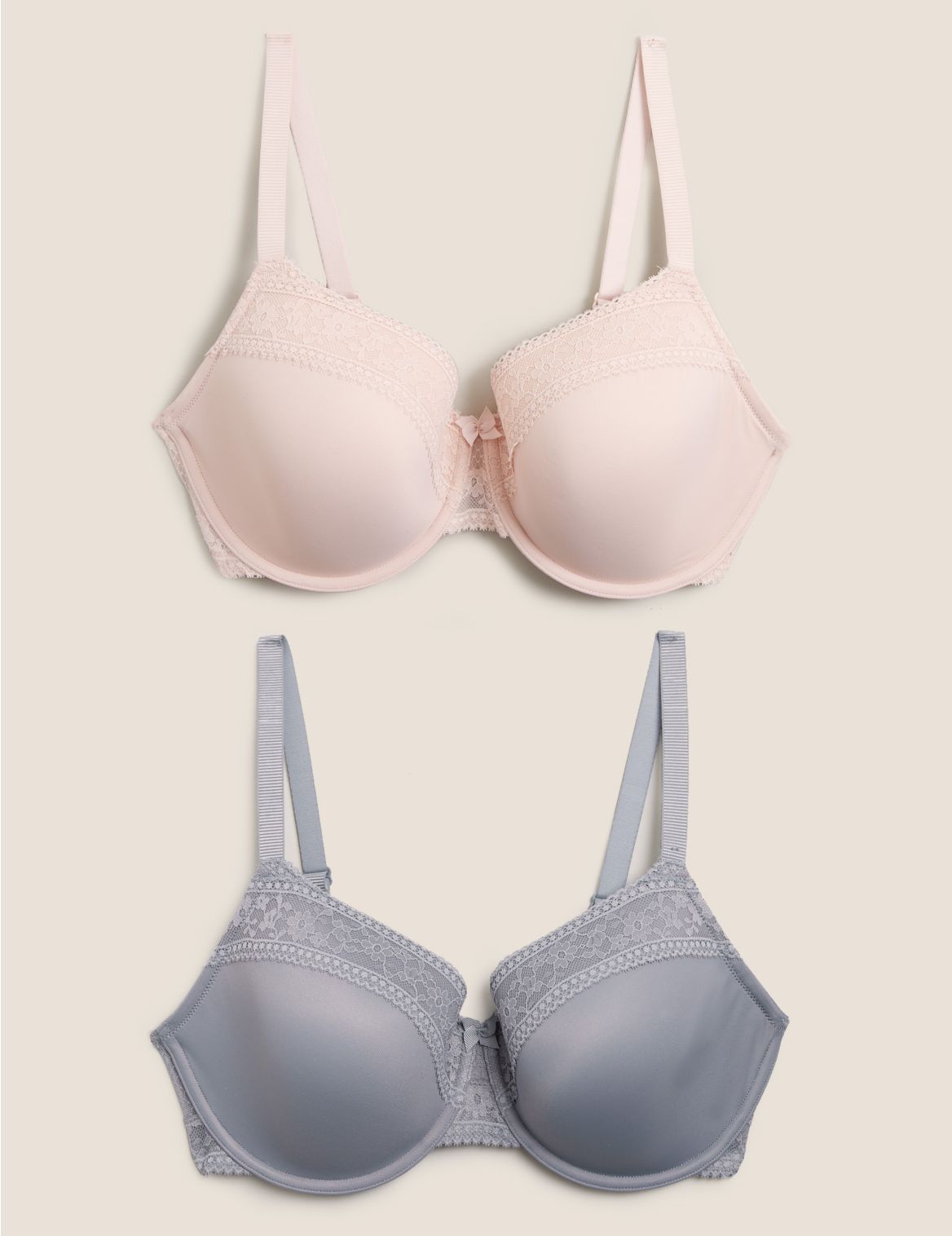 2pk Lace Trim Padded Full Cup Bras F- H grey