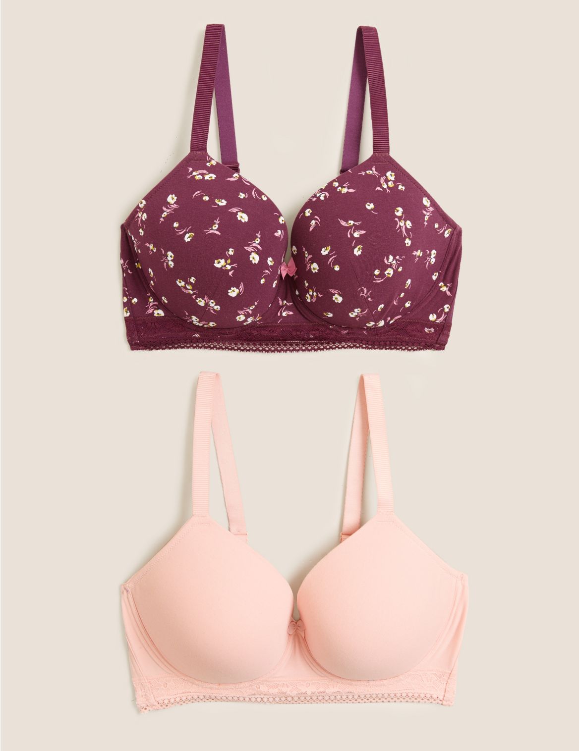 2pk Full Cup Non-Wired Padded Bras A-E purple