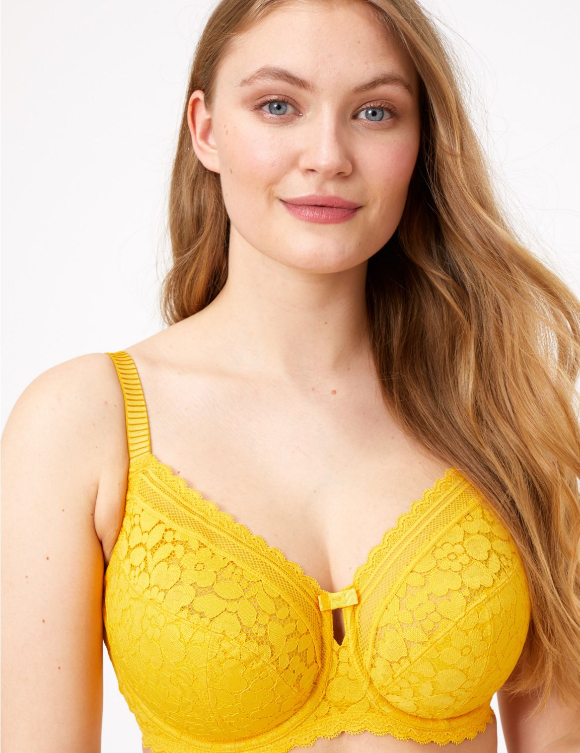 Cotton & Lace Underwired Full Cup Bra F-H yellow