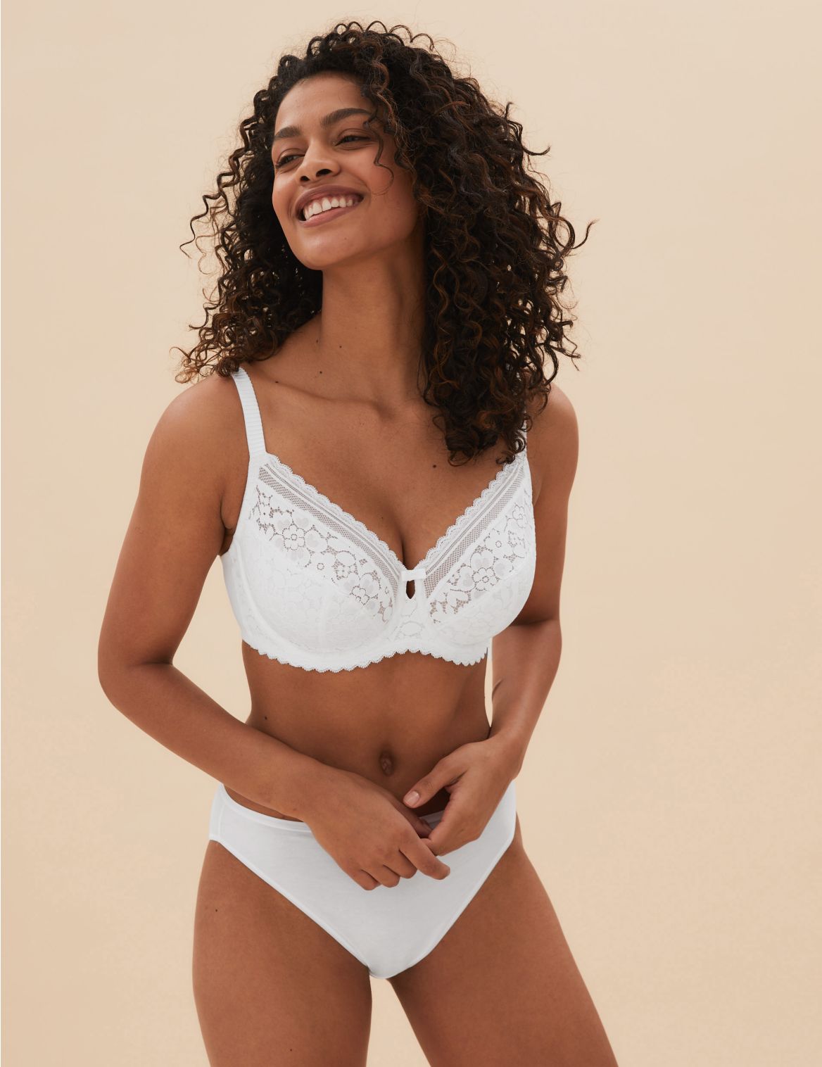 Cotton & Lace Underwired Full Cup Bra F-H white