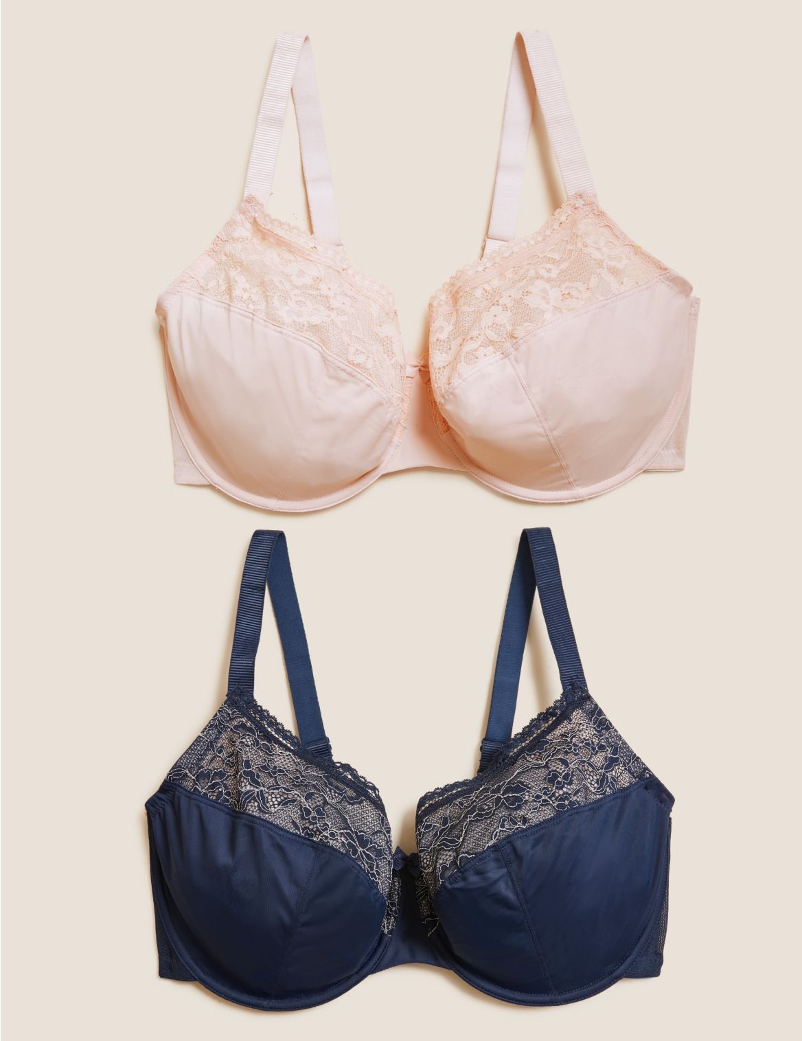 2pk Lace Trim Full Cup Bras F-H navy