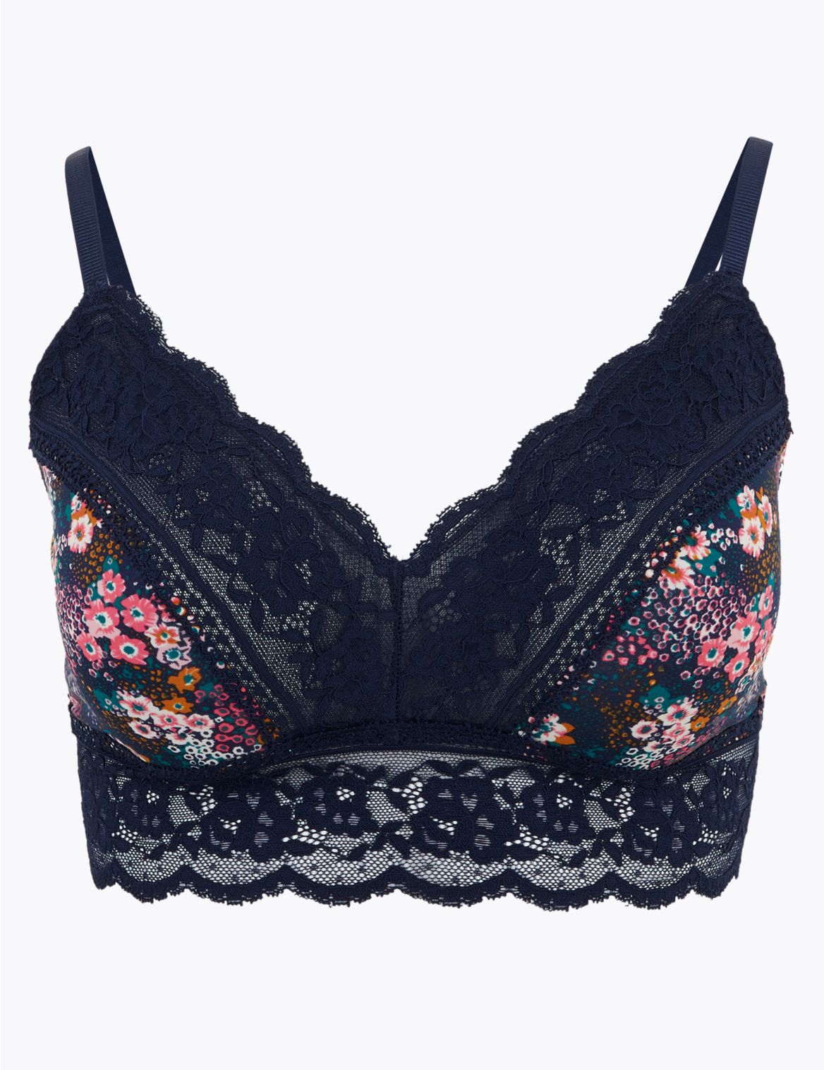 Lace Trim Non Wired Bralette navy