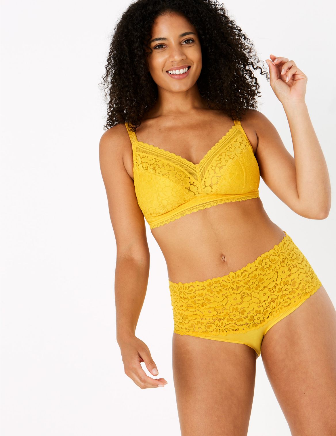 Cotton & Lace Non-Wired Full Cup Bralette A-E yellow