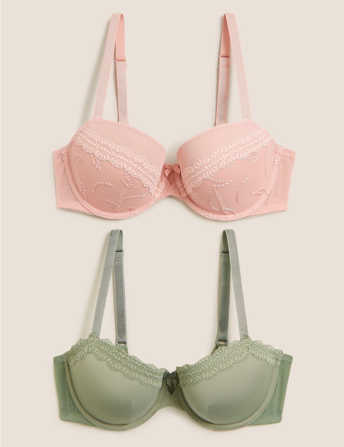 2pk Embroidered Push-Up Balcony Bras A-E pink