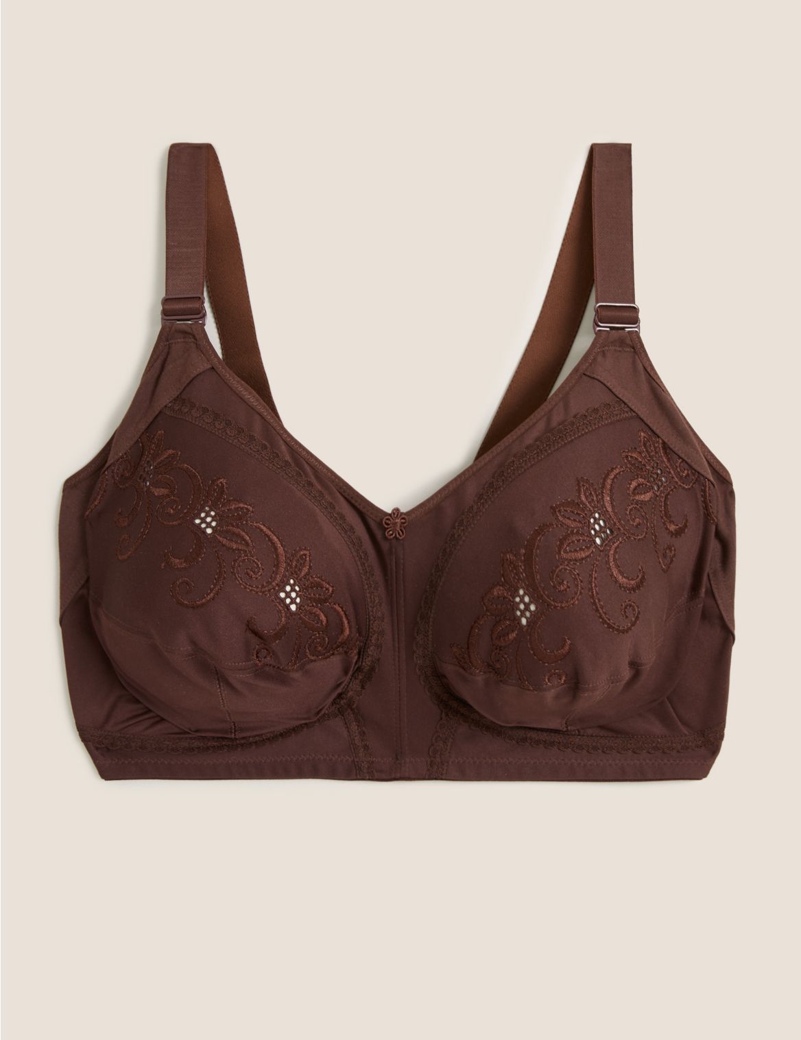 Embroidered Non Wired Total Support Bra D-K brown
