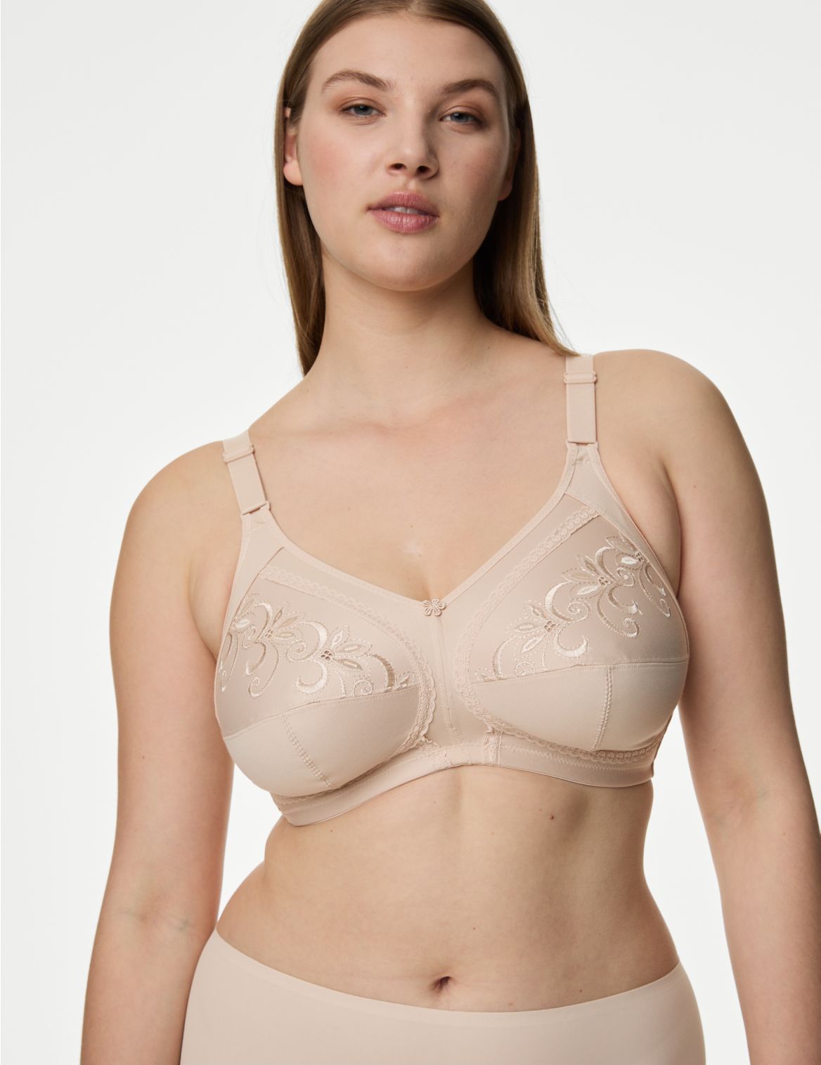 Total Support Embroidered Full Cup Bra B-G beige