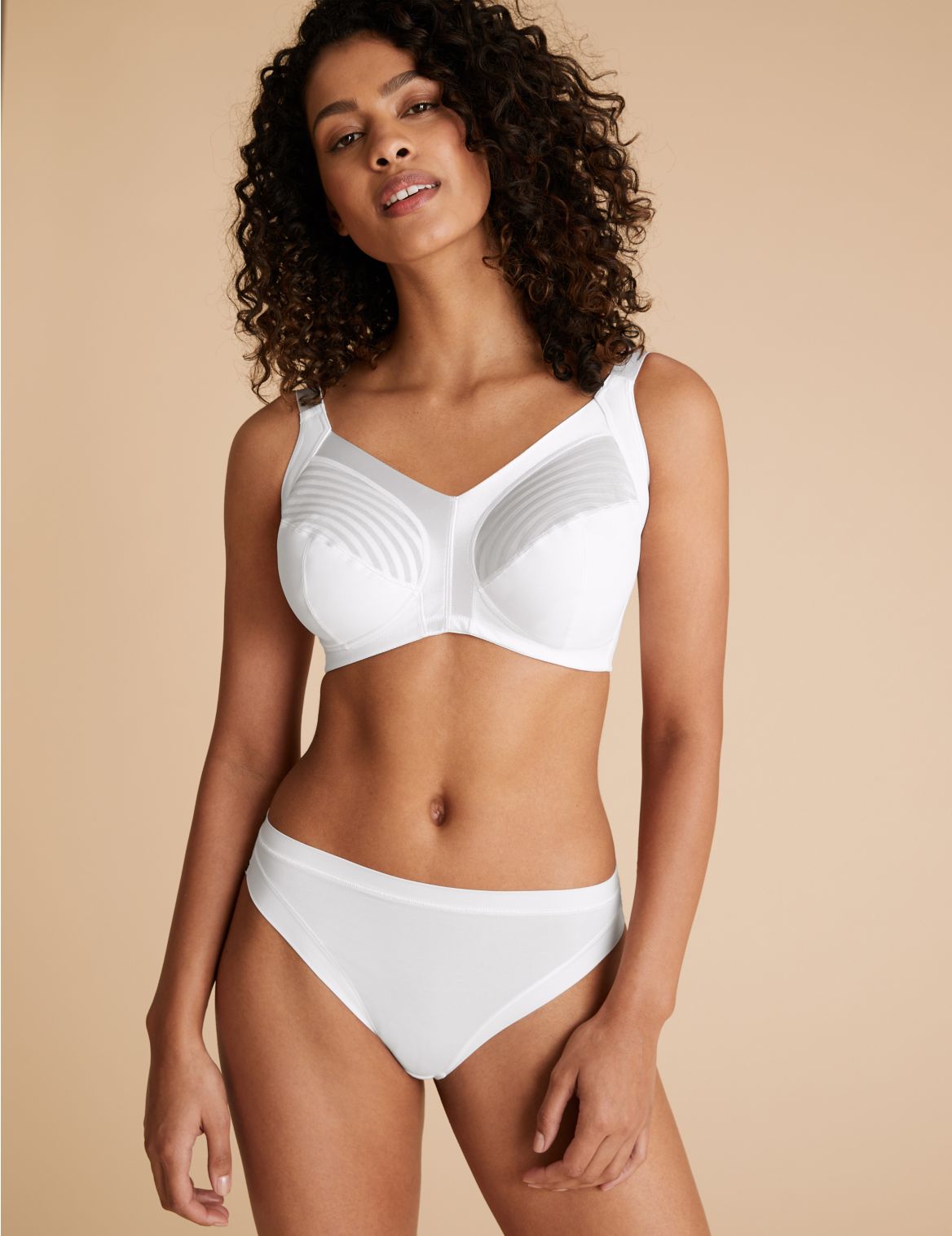 Total Support Striped Non-Wired Full Cup Bra B-G white