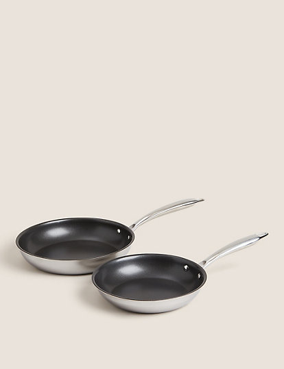 M&S Collection 2 Piece Tri Ply Frying Pan Set - 1Size - Silver, Silver