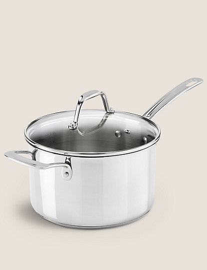 M&S Collection Stainless Steel 20Cm Large Saucepan - 1Size - Silver, Silver
