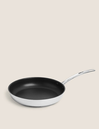 M&S Collection Stainless Steel 28Cm Large Frying Pan - 1Size - Silver, Silver