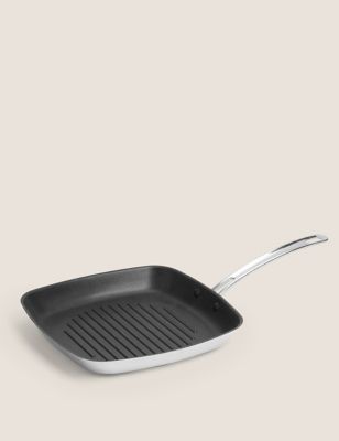 M&S Stainless Steel 27cm Large Non-Stick Griddle Pan
