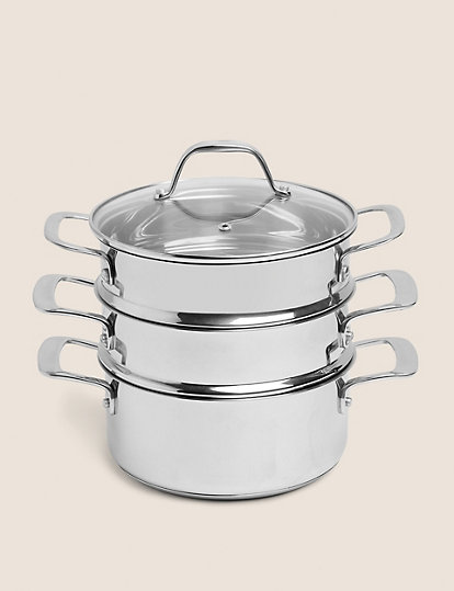M&S Collection Stainless Steel 3 Tier Steamer - 1Size - Silver, Silver
