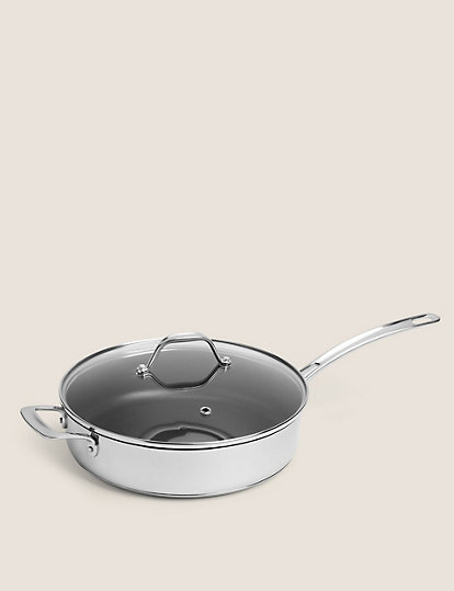 M&S Collection Stainless Steel 28Cm Large Non-Stick Sauté Pan - 1Size - Silver, Silver