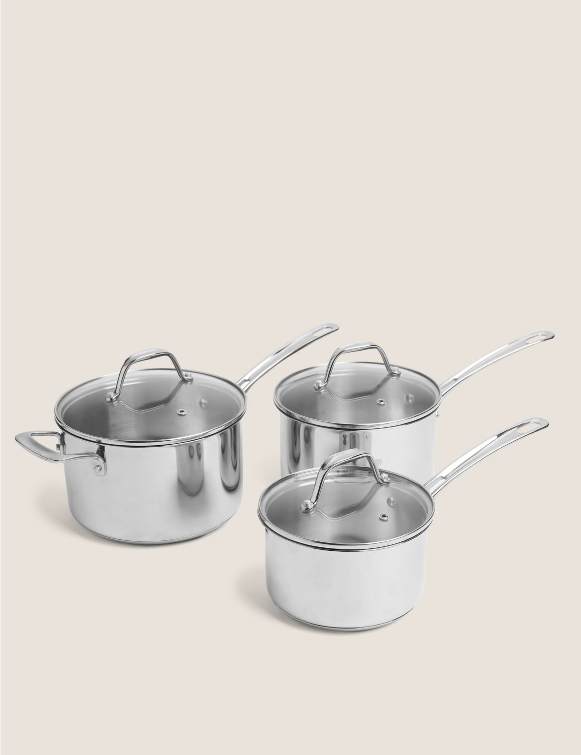 3 Piece Stainless Steel Pan Set silver