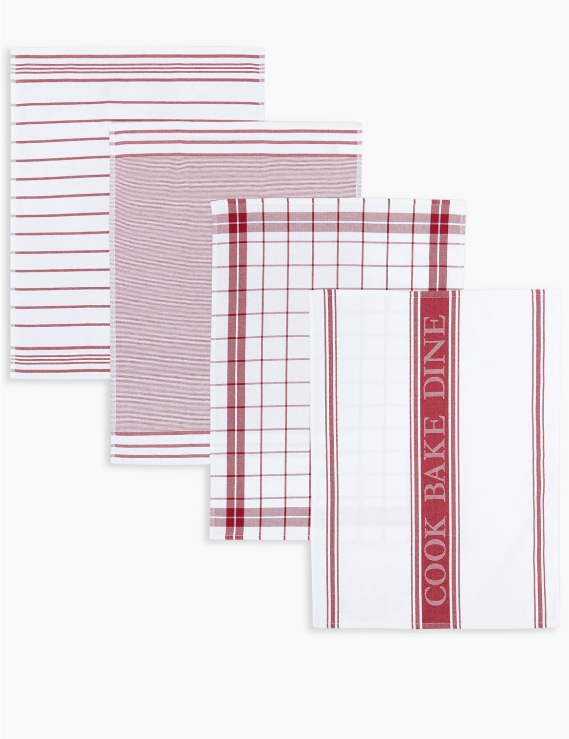 Set of 4 Assorted Design Tea Towels red