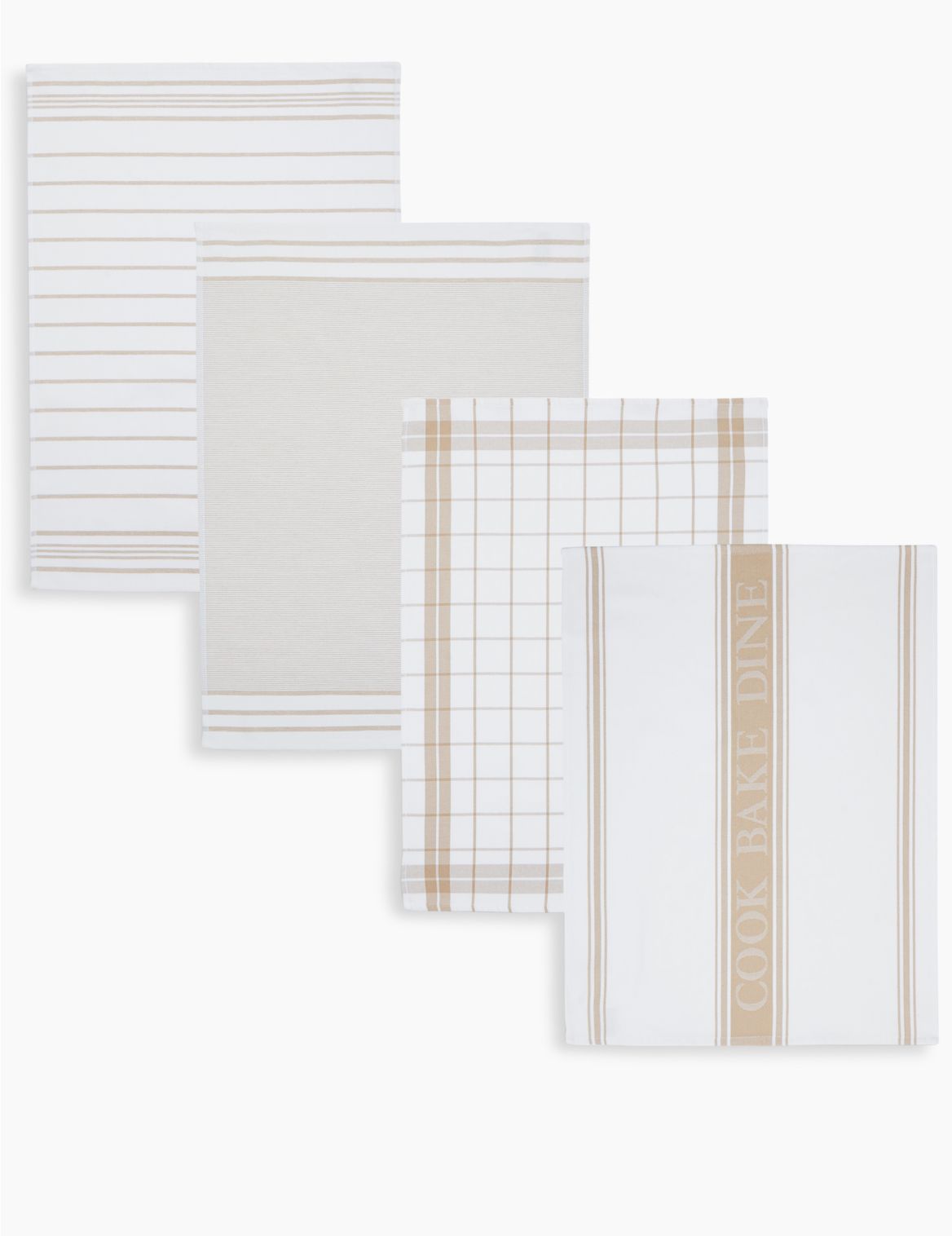 Set of 4 Assorted Design Tea Towels cream