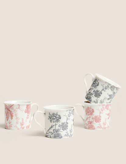 M&S Collection Set Of 4 Floral Mugs - 1Size - Multi, Multi