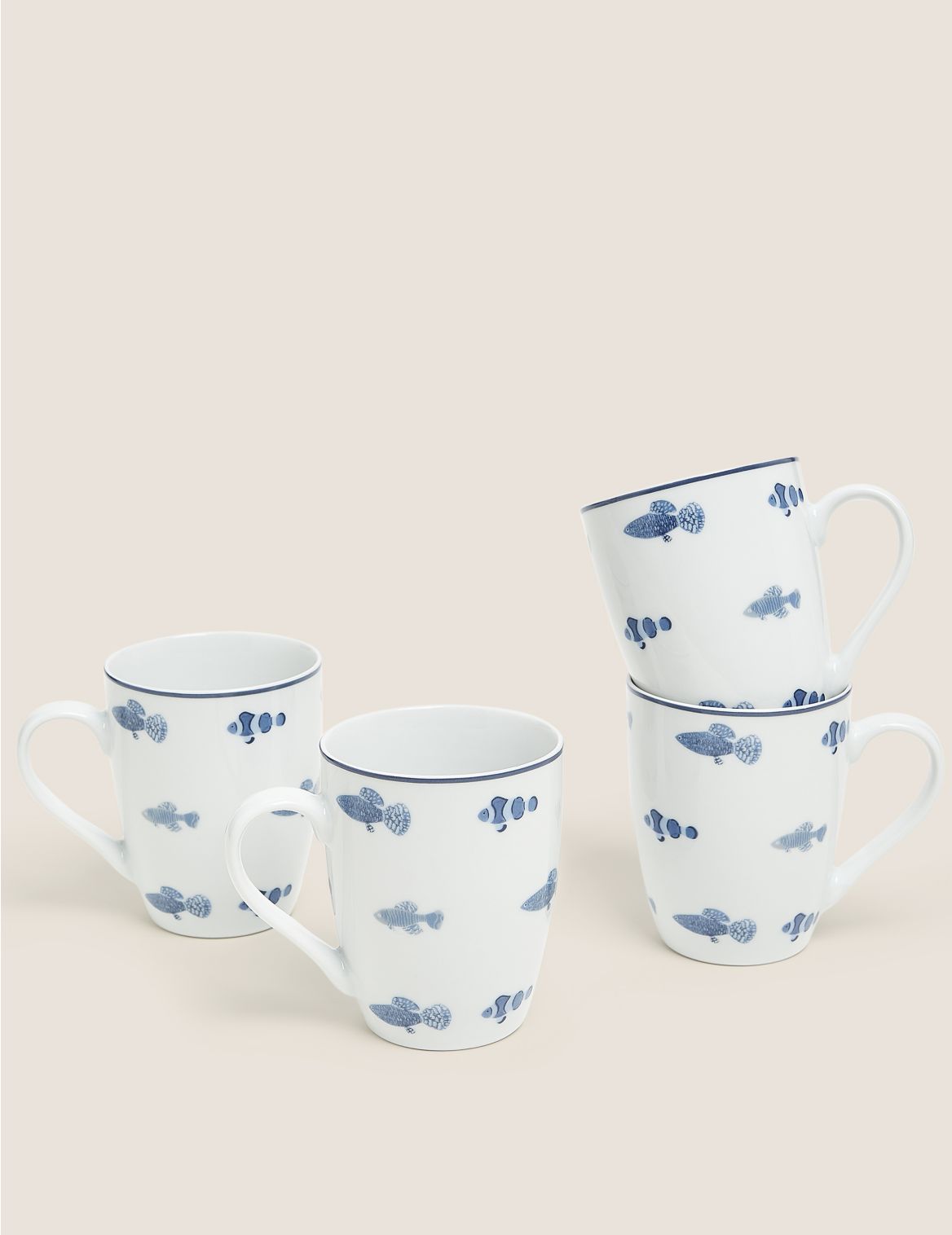 Set of 4 Nautical Mugs blue